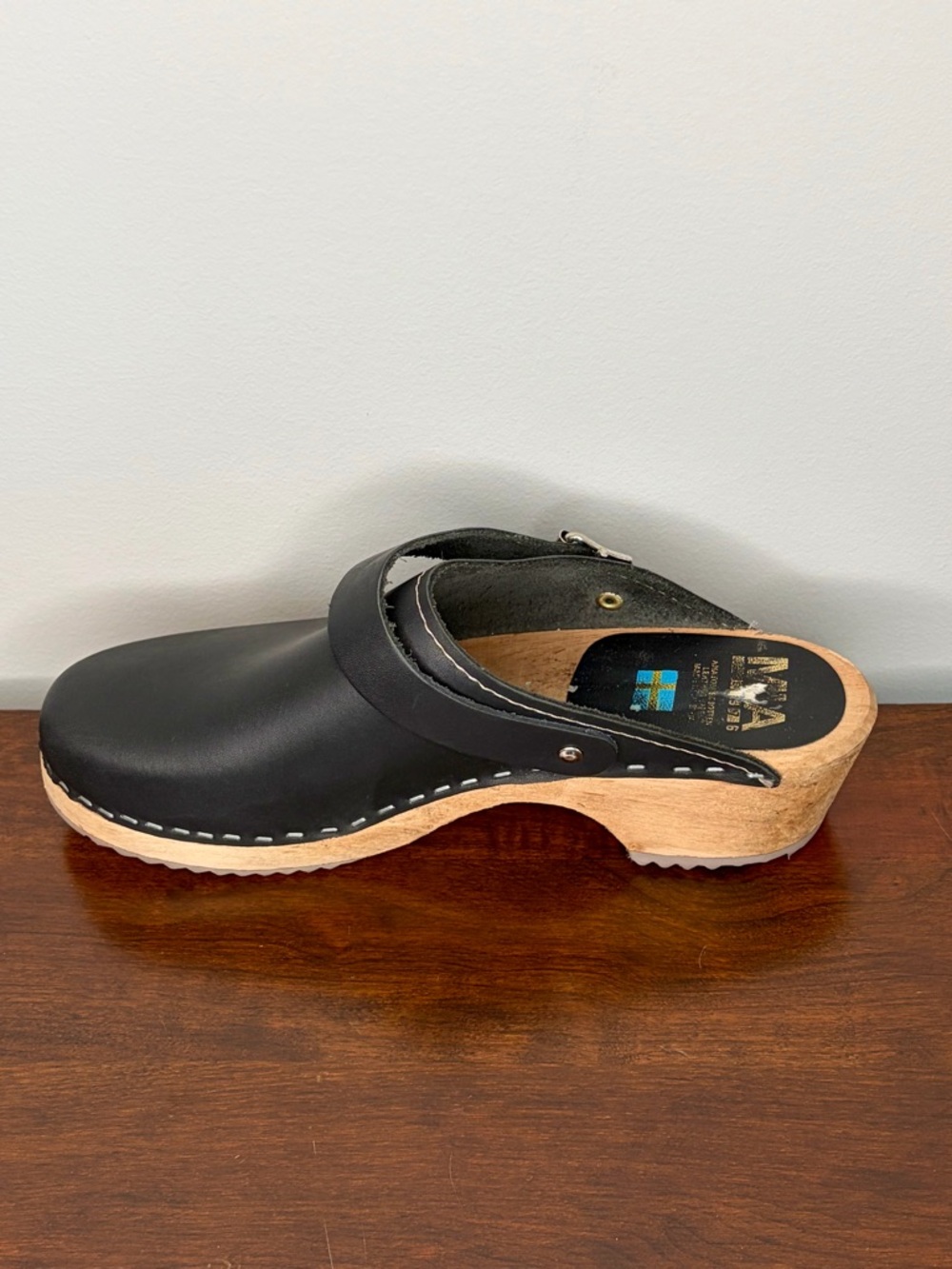 MIA Black Leather Clogs with Natural Wood Sole 39 - Picture 4 of 8